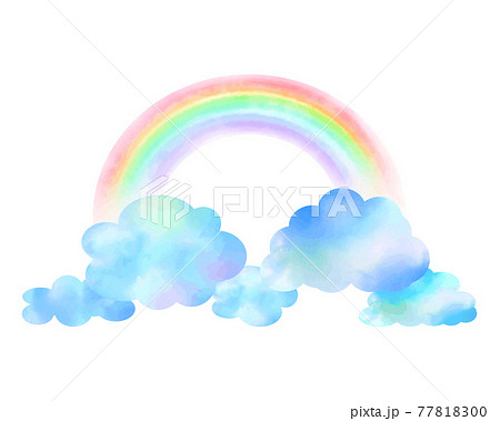 虹と雲のイラスト 手描き水彩のイラスト素材