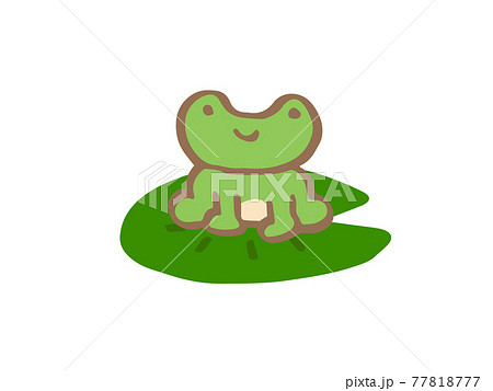 かわいいい葉にのるカエル 蛙 夏 Summer 手書きイラストのイラスト素材