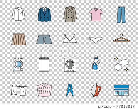 Laundry cleaning clothes line drawing icon set 77818817