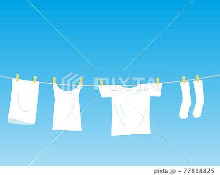 洗濯物を干している青空の背景イラストのイラスト素材