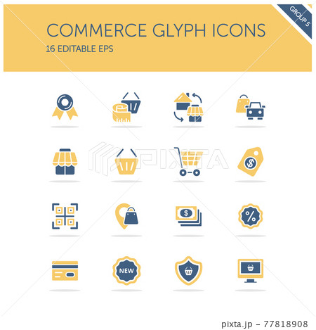 Commerce. Store, tag, security, discount and credit card group. Isolated icon set. Glyph vector illustration 77818908