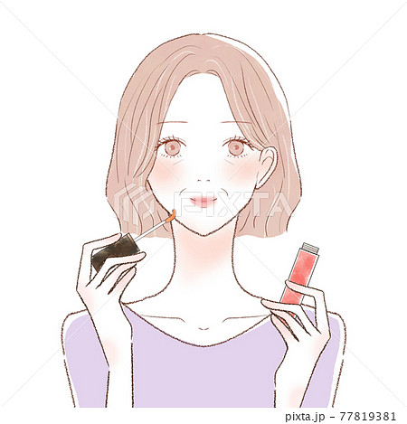 リップグロスを塗る中年女性のイラスト素材