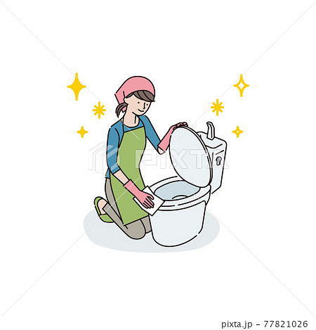 トイレ掃除をする若い女性a 拭き掃除 のイラスト素材