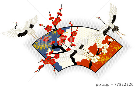 鶴 扇面 梅 白 鶴 扇面 梅 白 77822226