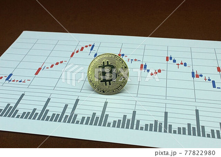 仮想通貨 投資 ビットコインなどに関する記事のサムネイルに ビットコインとチャートの写真素材
