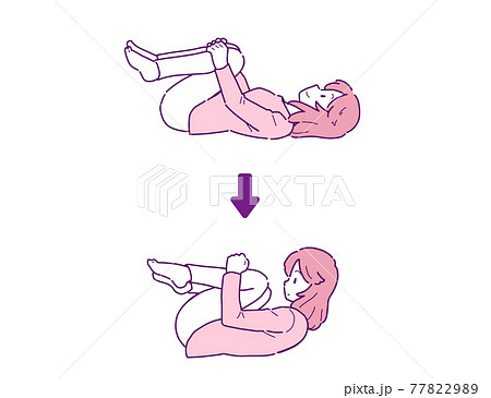 便秘解消に赤ちゃんのポーズをする女性のイラスト 77822989