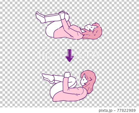 便秘解消に赤ちゃんのポーズをする女性のイラスト 77822989