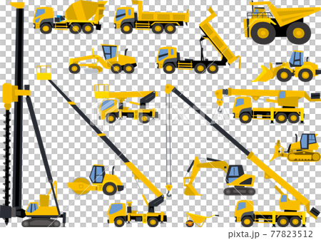 シンプルな切り絵風の建設機械セット 77823512
