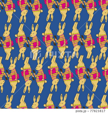 スマホとウサギのパターン シームレスな模様 壁紙 包装紙の素材 テキスタイルデザイン のイラスト素材