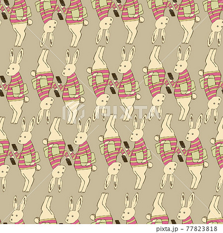 スマホとウサギのパターン シームレスな模様 壁紙 包装紙の素材 テキスタイルデザイン のイラスト素材