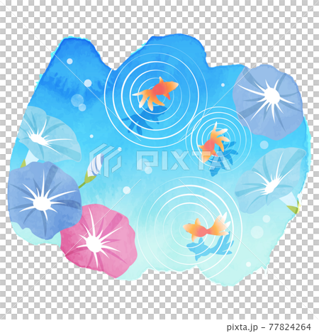 朝顔と金魚の爽やかな水彩の暑中見舞いのベクターイラスト背景(挿絵,クリップアート) 77824264