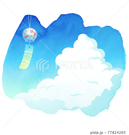 入道雲と風鈴と青空の爽やかな水彩のベクターイラスト背景 挿絵 クリップアート のイラスト素材