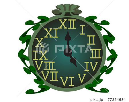 ローマ数字のアンティーク置時計グリーンのイラスト素材 [77824684 ...