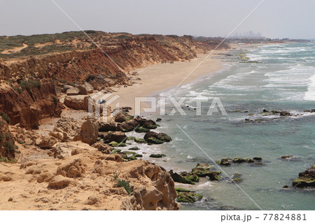 seaside at the nature reserve gador located along the mediterranean A southern view of the Israeli coast seaside at the nature reserve gador located along the mediterranean A southern view of the Israeli coast 77824881
