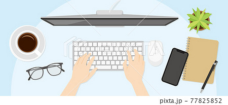ワークスペース 作業 仕事する机の上のイラスト素材