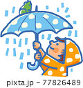 雨の日にカエルが乗っている傘を持っている子供 77826489