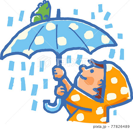 雨の日にカエルが乗っている傘を持っている子供 雨の日にカエルが乗っている傘を持っている子供 77826489
