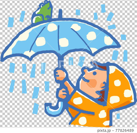 雨の日にカエルが乗っている傘を持っている子供 雨の日にカエルが乗っている傘を持っている子供 77826489