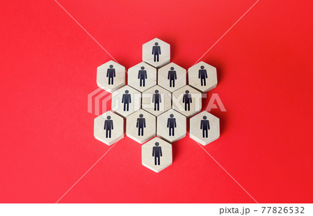 People combined into a star-shaped structure. Unity. Building a business team, teamwork cooperation. Staff expansion and recruiting. Human resources. Personnel management. Discipline and hierarchy. People combined into a star-shaped structure. Unity. Building a business team, teamwork cooperation. Staff expansion and recruiting. Human resources. Personnel management. Discipline and hierarchy. 77826532