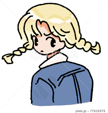 振り向く可愛いパステルの三つ編みの女の子1金髪のイラスト素材