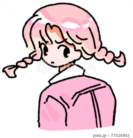 振り向く可愛いパステルの三つ編みの女の子4ピンクのイラスト素材 7769