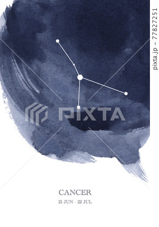 Cancer constellation astrology watercolor illustration. Cancer horoscope symbol made of star sparkles and lines. 77827251
