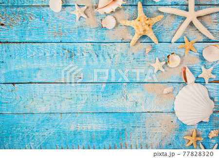 Summer time sea holiday background, vintage blue wooden planks. Summer time sea holiday background, vintage blue wooden planks. 77828320