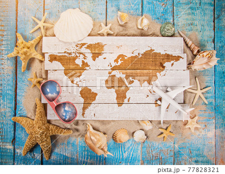 Summer time sea holiday background, vintage blue wooden planks. 77828321