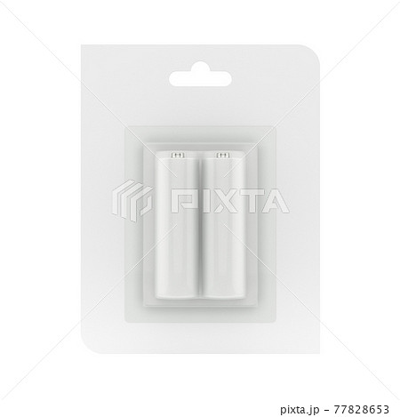 Blister pack of two batteries, 3D illustration. 77828653
