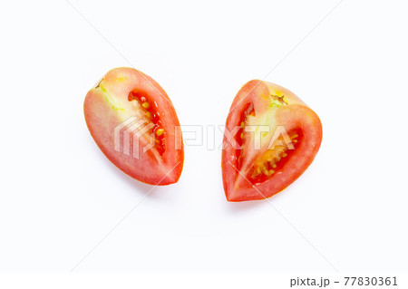 Fresh tomatoes on white background. Copy space Fresh tomatoes on white background. Copy space 77830361