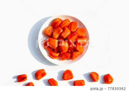 Ripe red Jackfruit on white background. Ripe red Jackfruit on white background. 77830362