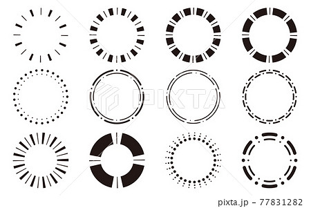 丸型 円形のシンプルフレームセット モノクロのイラスト素材 7712