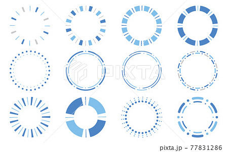 丸型 円形のシンプルフレームセット ブルーのイラスト素材