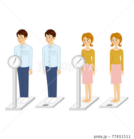 体重測定をする男女のイラスト素材