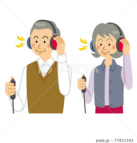 聴力検査をするおじいさんおばあさんのイラスト素材 7715