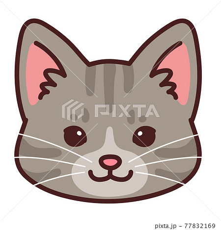 シンプルで可愛いサバトラ猫の顔のイラスト 主線ありのイラスト素材