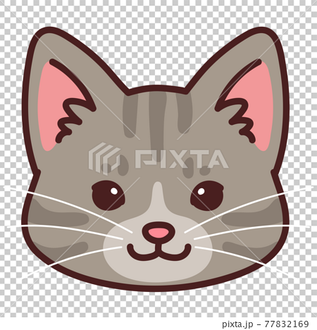シンプルで可愛いサバトラ猫の顔のイラスト 主線ありのイラスト素材