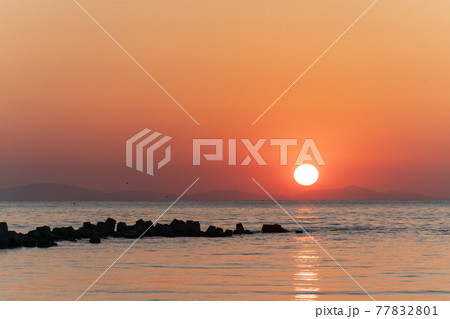 宮城県 閖上漁港の朝日 宮城県 閖上漁港の朝日 77832801