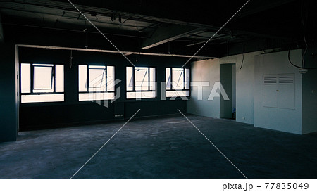 Bankrupt Office. Workplace without desk and people. Business office is closed. bankrupt business due to the effect of Coronavirus or COVID-19 pandemic. No rental office space. Empty and abandoned. 77835049