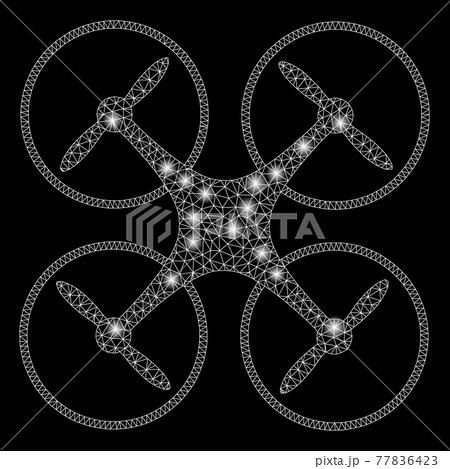Bright Mesh Wire Frame Quadcopter with Light Spots Bright Mesh Wire Frame Quadcopter with Light Spots 77836423
