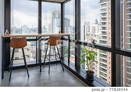 Wooden desk with chairs at corner modern office 77836544