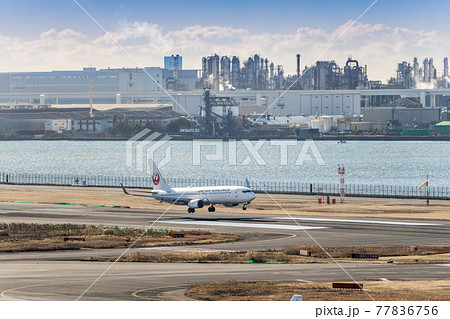 【羽田空港第一ターミナル JAL機着陸】 【羽田空港第一ターミナル JAL機着陸】 77836756