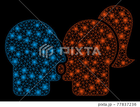 Glossy Mesh Wire Frame Lovers Kiss with Light Spots 77837236