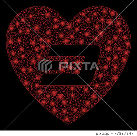Glowing Mesh Network Lovely Dash Heart with Light Spots 77837247
