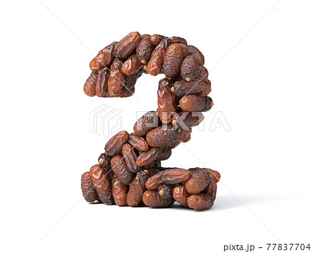 number 2 shaped date palm fruits, 3d illustration number 2 shaped date palm fruits, 3d illustration 77837704