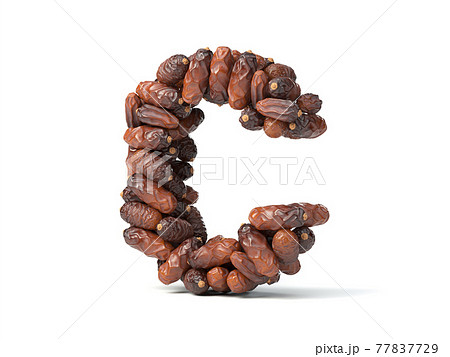 Letter C shaped date palm fruits, 3d illustration 77837729