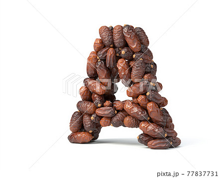 Letter A shaped date palm fruits, 3d illustration 77837731