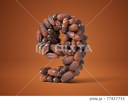 number 9 shaped date palm fruits, 3d illustration number 9 shaped date palm fruits, 3d illustration 77837733
