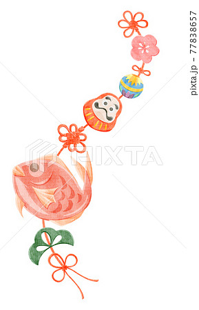 和風縁起物の吊るし雛の手描き水彩風イラストのイラスト素材