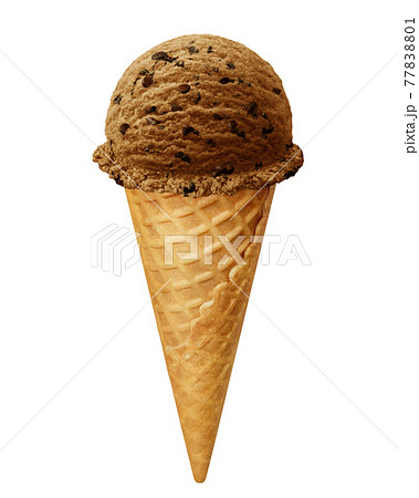 アイスクリーム チョコチップ イラスト リアル コーンのイラスト素材 7701